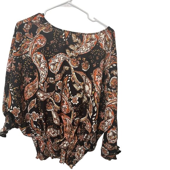 1. State Orange & Black Paisley High Neck Blouse Size M Medium H12 - Picture 1 of 2